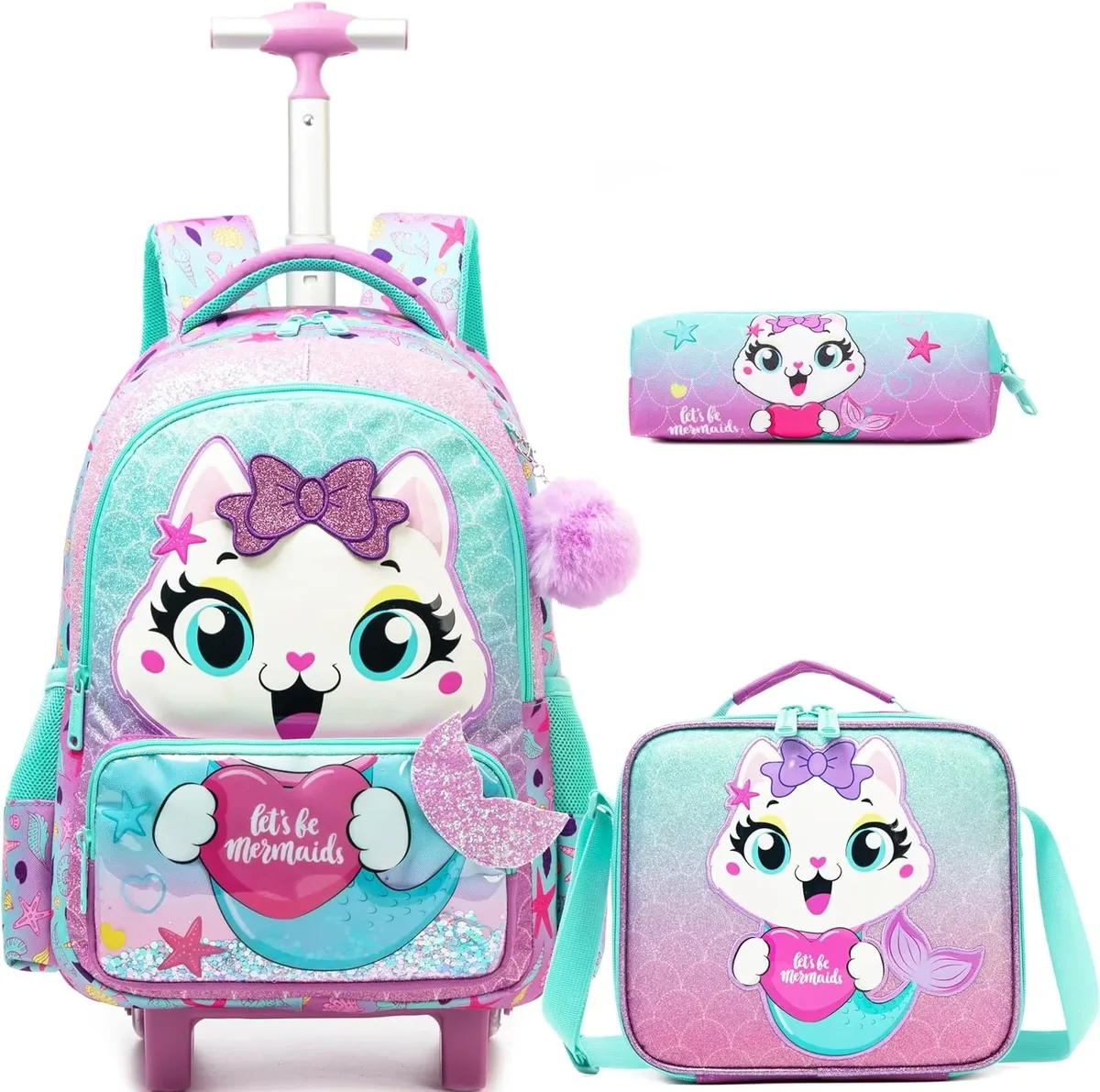 sac à dos roulant pour filles, valise de voyage pour enfants avec roulettes, bagage à main avec animaux mignons pour élèves du primaire, sac à roulettes pour enfants