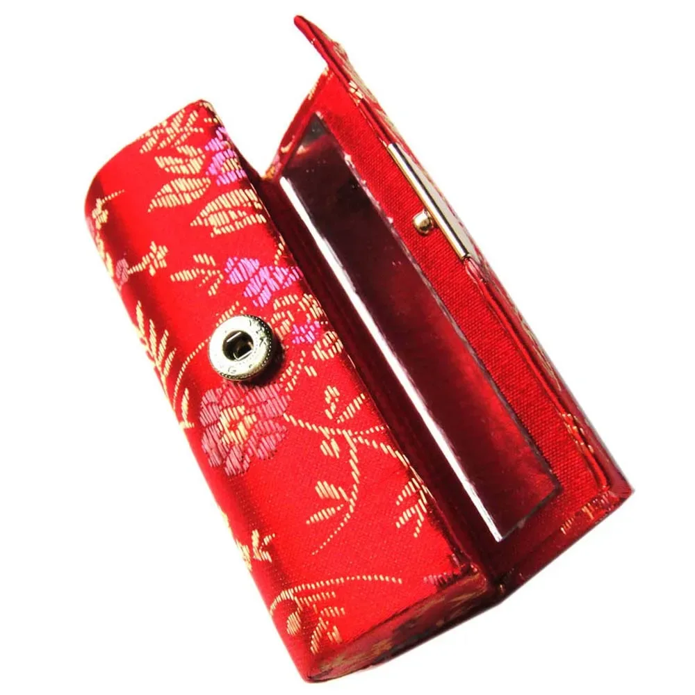 étui à rouge à lèvres en jacquard à fleurs, boîte à bijoux unique, étui de rangement de brillant à lèvres, sacs à cosmétiques avec miroir, boîte de rangement de maquillage pour femmes