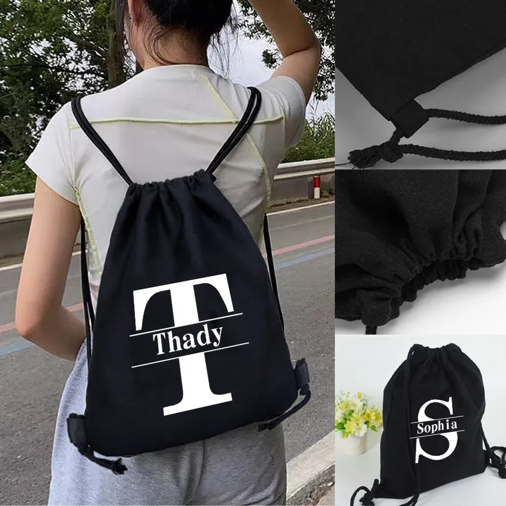 Sac à dos à cordon personnalisé avec nom, sac de sport à double épaule, sac personnalisé avec initiales, sac portable pour randonnée et camping en plein air