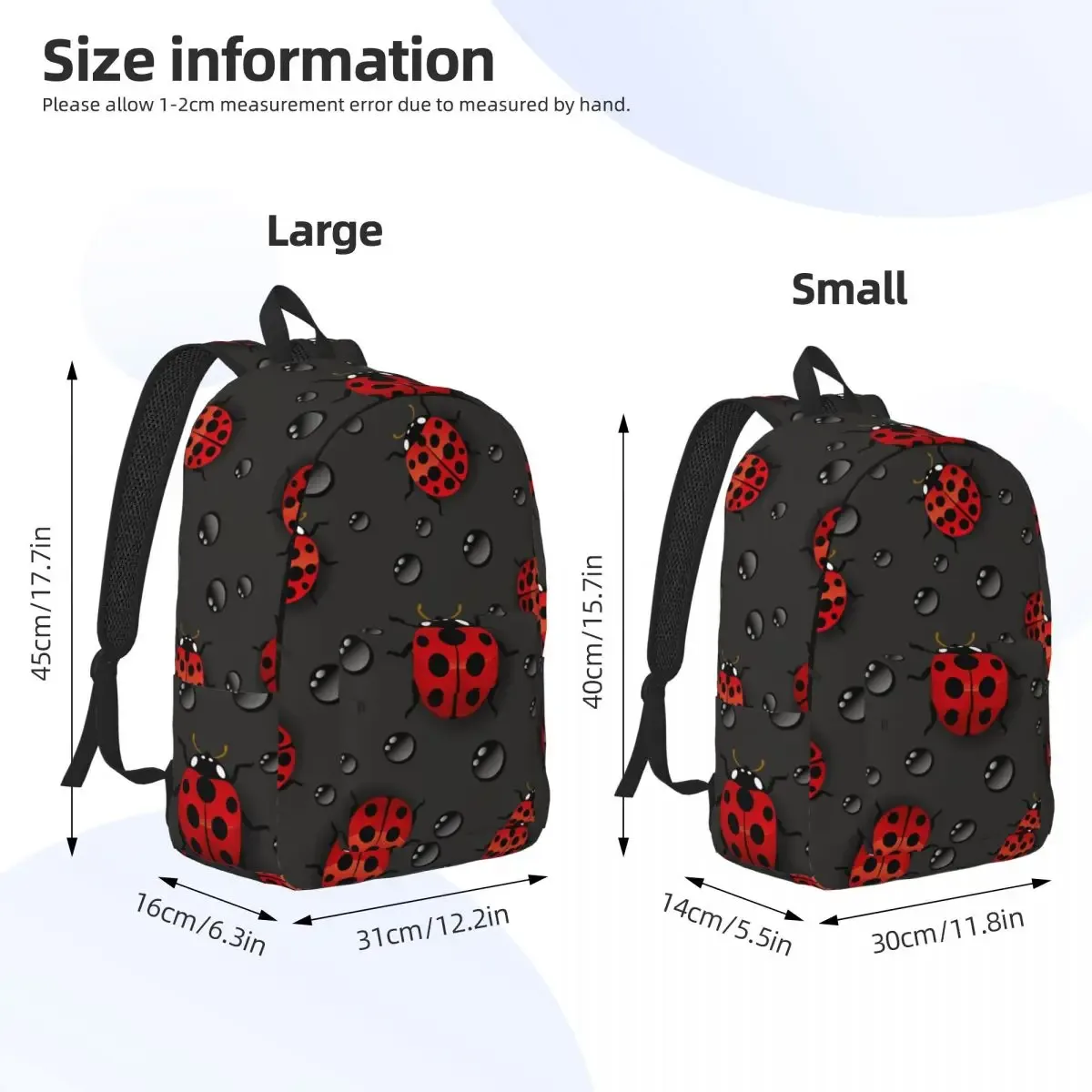 sac à dos côté cinelles rouges avec gouttes d'eau, cartable étudiant, sac à dos initié, sac pour ordinateur portable, école