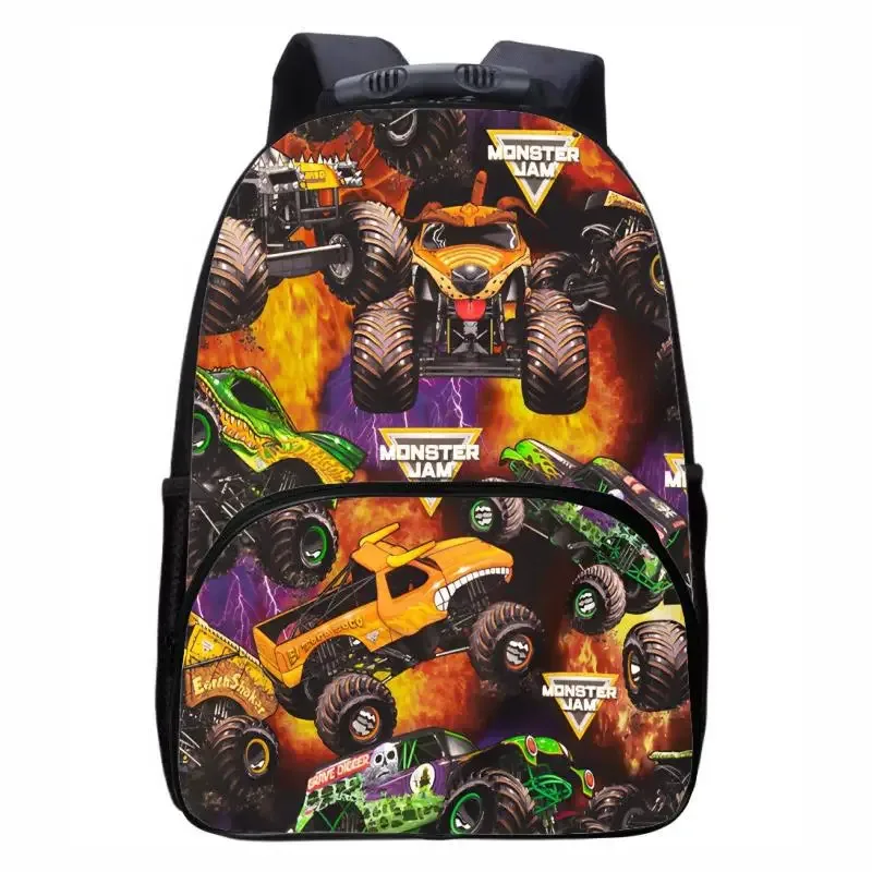 monster jam truck, sac à dos rond avant pour élèves du primaire, du secondaire et du lycée, sacs à dos masculins et féminins