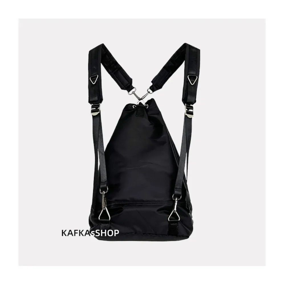 sac à dos seau tendance coréen de style neutre, double usage, sac à bandoulière, texture premium, grande capacité, sac à dos unisexe pour la journée
