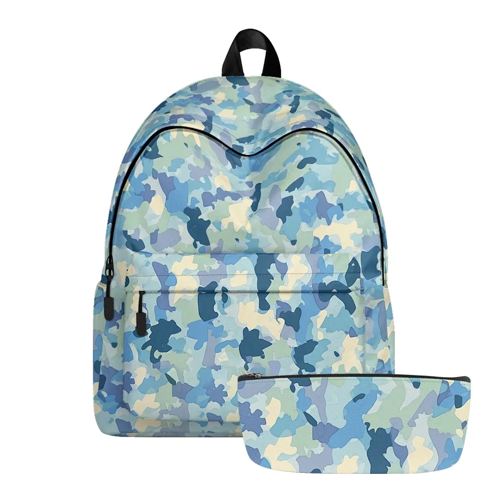 sac à dos imprimé camouflage pastel aquarelle, sacs à crayons, bretelles réglables, sac d'école léger et durable, sac à dos de voyage, ensembles pour adolescents