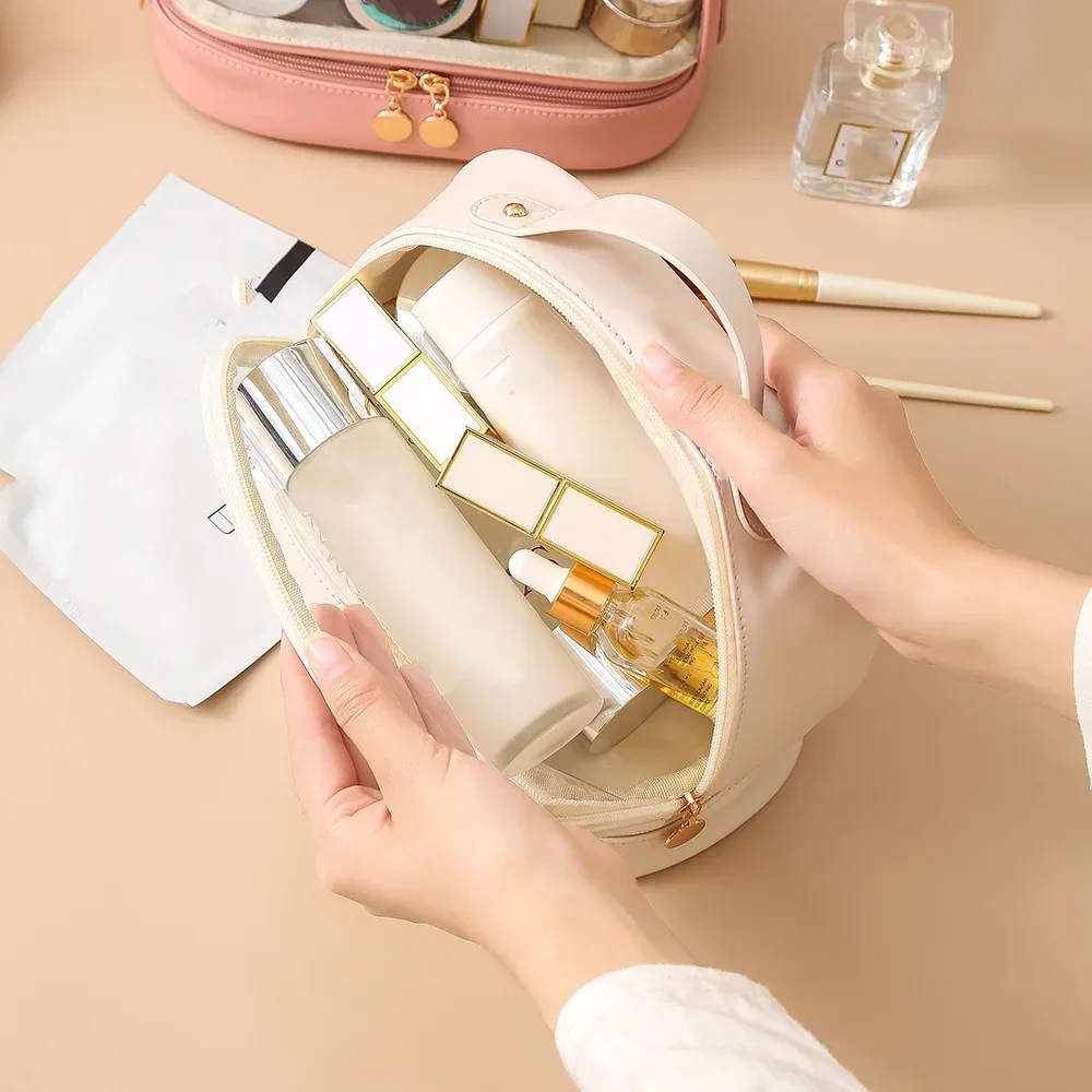 sac de maquillage lanterne lettre personnalisable, sac de rangement de voyage portable de grande capacité, trousse de toilette portable double couche en pu
