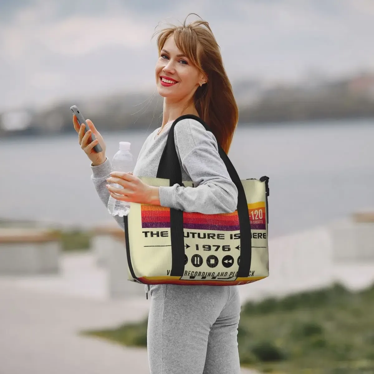 vhs le futur est ici 1976 sac de voyage de plage lts usé sacs fourre-tout de grande capacité pour le sport femmes shopping sac à bandoulière