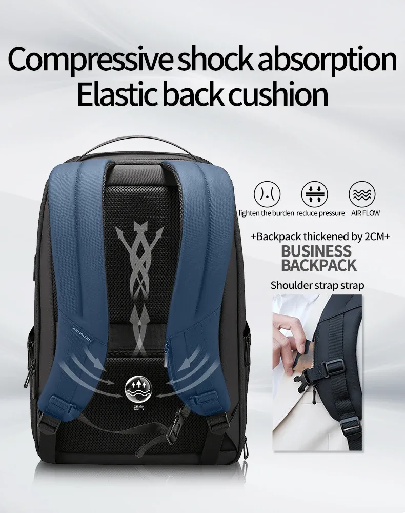 fenruien-sacs à dos d'affaires étanches pour hommes, chargement usb, convient pour ordinateur portable 15.6 pouces, voyage, grande capacité, 35l