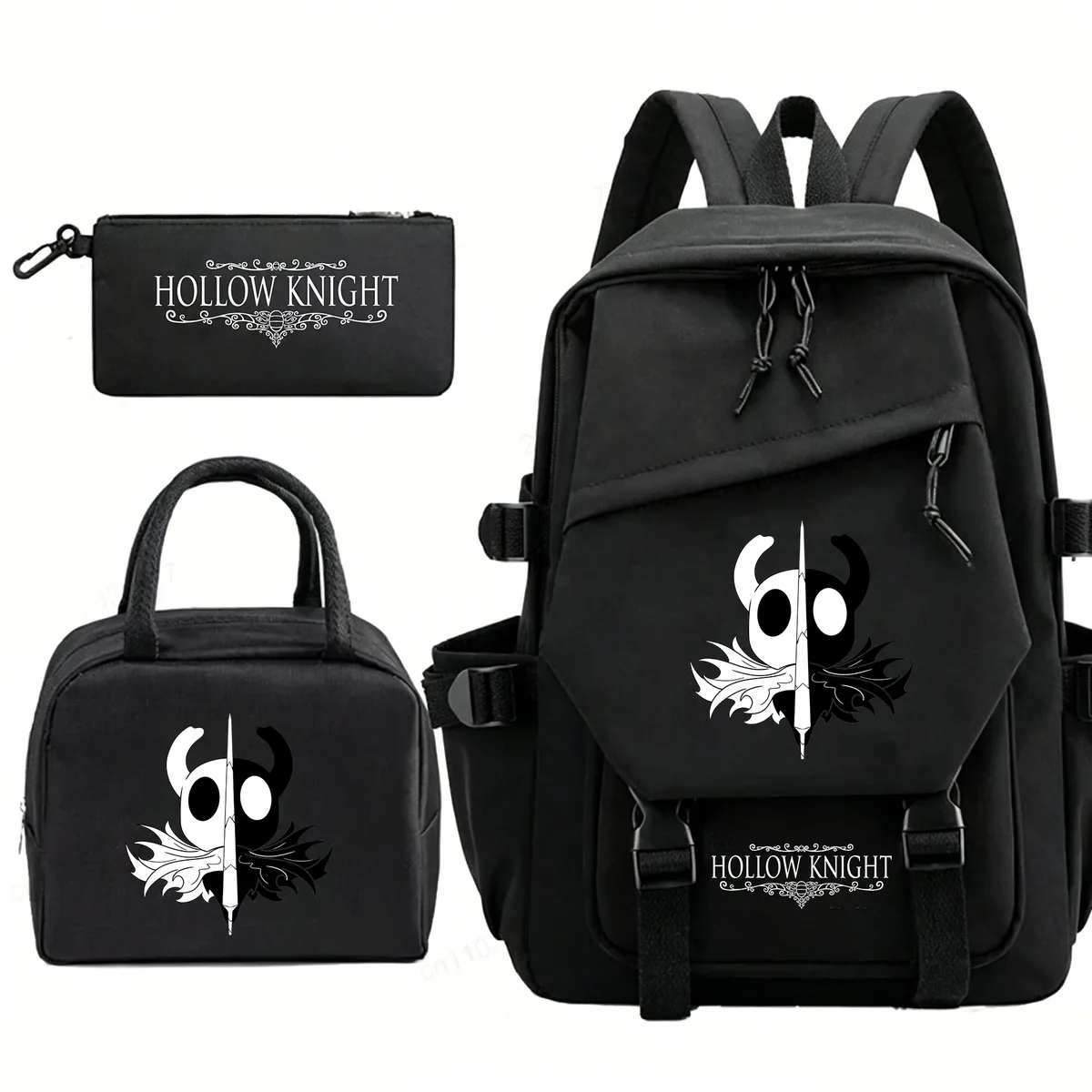 sac à dos hollow knight pour hommes et femmes, sac de voyage, sac à déjeuner, trousse à crayons, ensemble de 3 pièces, cartable pour étudiants