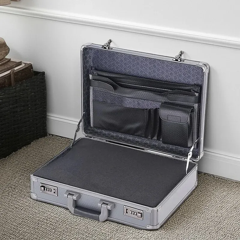 valise pour ordinateur portable avec cadre en aluminium verrouillable - mallette de sécurité portable pour documents - coffre-fort avec serrure à code - étui pour fichiers informatiques