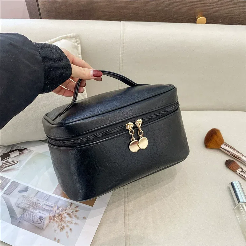 nouveaux sacs de rangement de cosmétiques de couleur unie, sacs de boîte carrée de grande capacité, étui de maquillage en cuir pu pour femmes, sacs de voyage de lavage de toilette