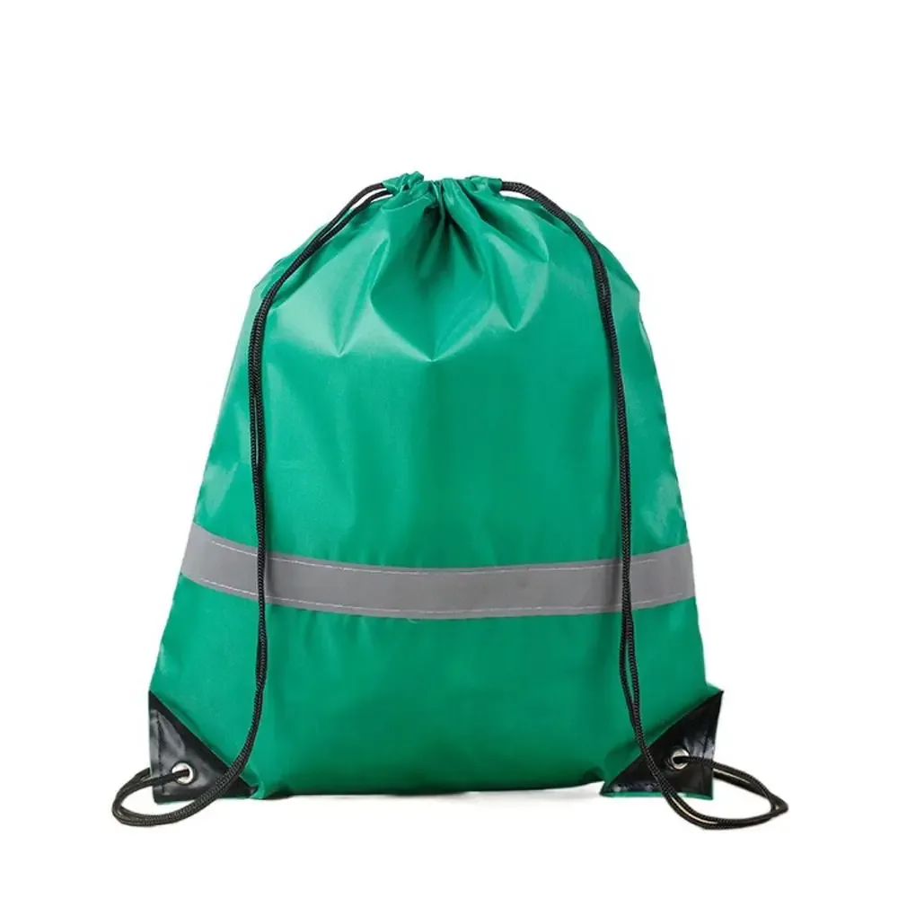 sac à dos de sport à cordon de serrage avec bande réfléchissante, sac à bandoulière en polyester 210d imperméable, couleur unie, portable