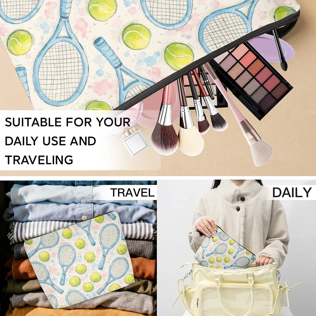 trousse de toilette à motif tennis avec fermeture éclair, grande capacité, sac de voyage pour cosmétiques, cadeau de vacances