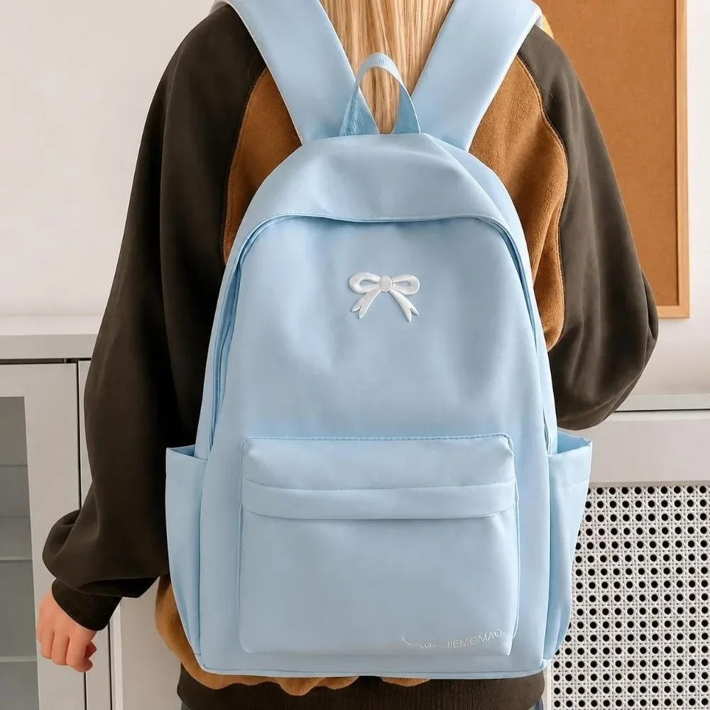 sac à dos décontracté tendance avec nœud brodé, grande capacité, polyvalent, sac d'école, sac à bandoulière simple pour étudiants