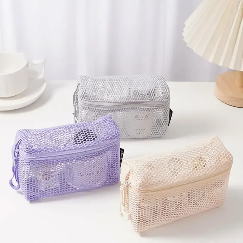 trousse de toilette de voyage en maille - organisateur de voyage transparent à fermeture éclair, trousse de maquillage réutilisable pour femmes et hommes