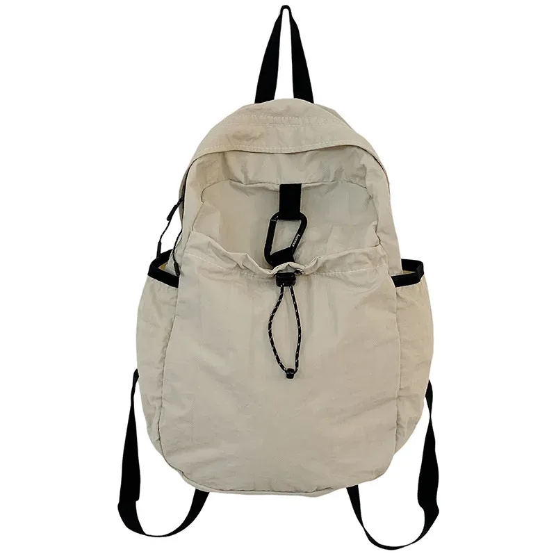 sac à dos plissé en nylon pour femme, style urbain simple, imperméable, grande capacité, idéal pour les trajets quotidiens et les étudiants