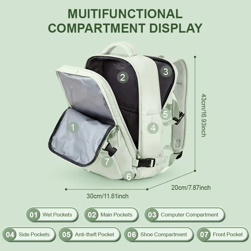 sac à dos de voyage pour femmes, bagage à main approuvé par la compagnie aérienne, grand sac à dos de randonnée pour sports de plein air, adapté au sac à dos pour ordinateur portable de 15.6 pouces