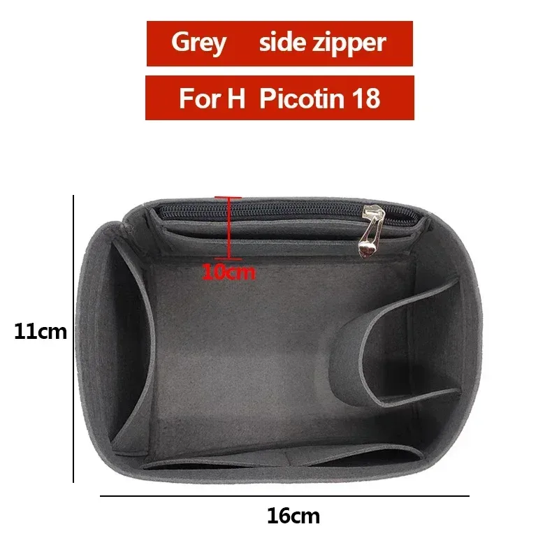 organisateur insérer sac de rangement intérieur feutre sac à main shaper stockage cosmétique insérer sac à main avec fermeture éclair adapté pour h picotin 18 22