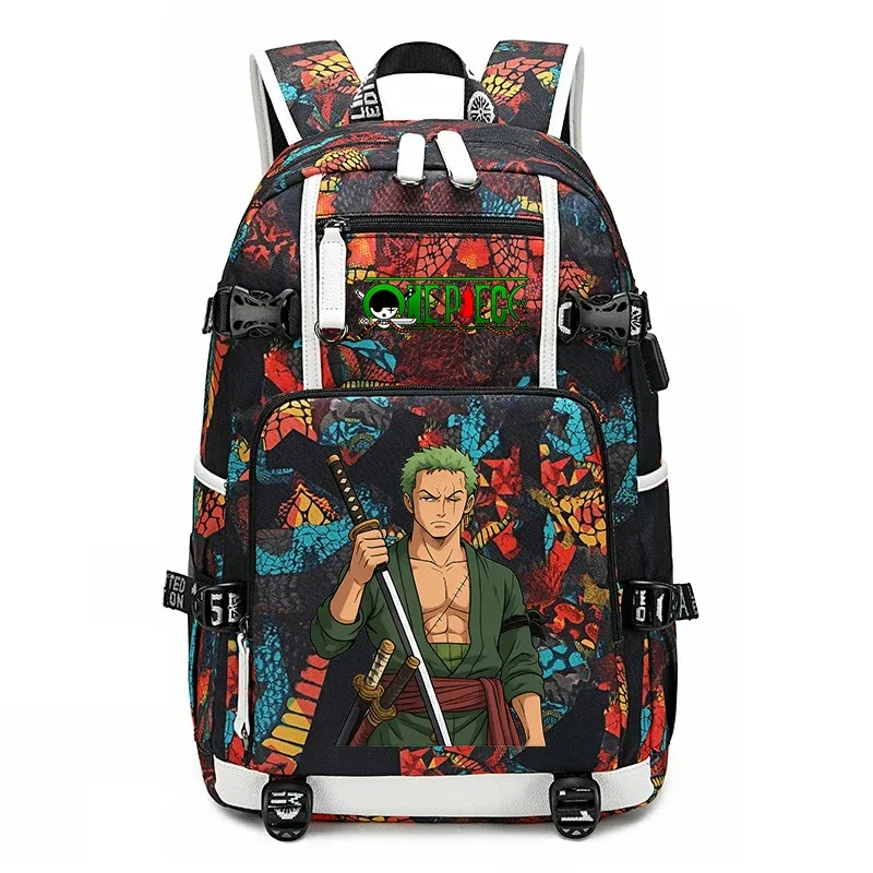 sac à dos d'école imprimé one piece zoro, sac à livres de grande capacité pour étudiants, pour enfants et adolescents