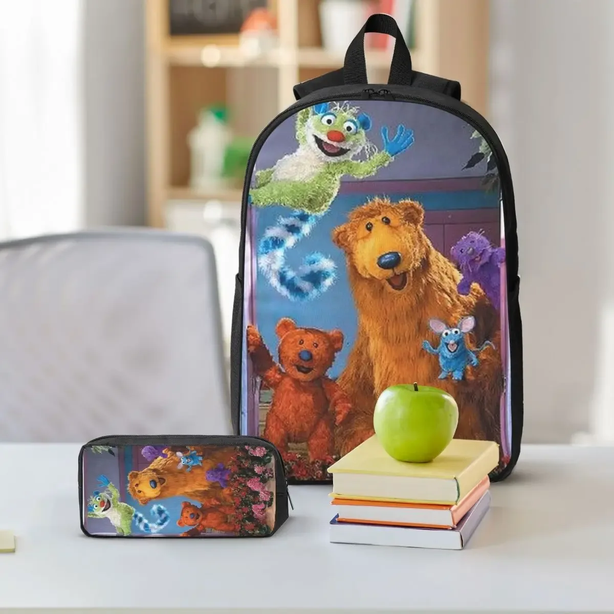 sac à dos ours dans la grande maison bleue, sac à livres pour garçons et filles, sac d'école, sacs à bandoulière pour ordinateur, sac à déjeuner isolé 3ps, trousse à crayons
