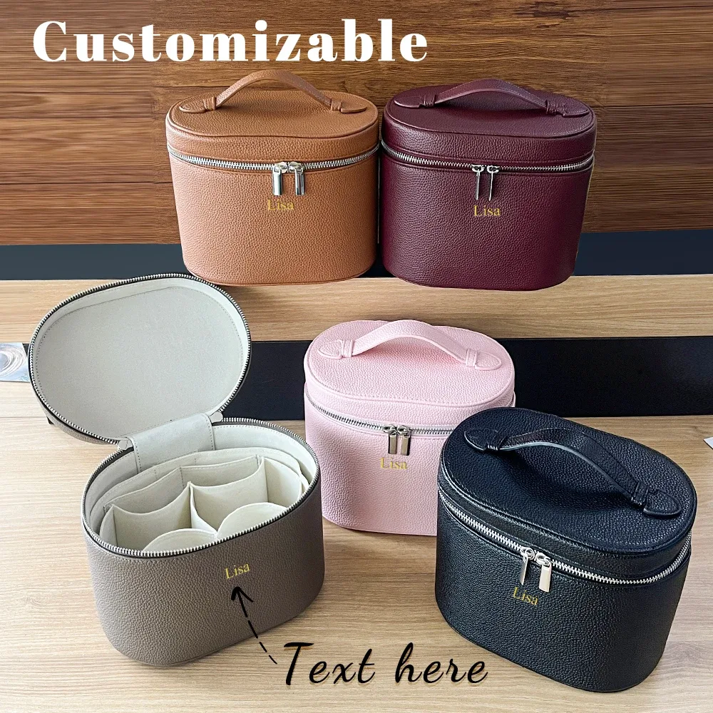 Noms et lettres personnalisables, trousse de toilette portable de voyage, boîte à cosmétiques en cuir PU de grande capacité avec boîte de rangement interne