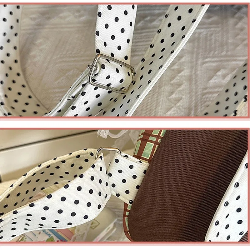 sac à dos kawaii à imprimé pomme et dentelle à volants pour femme, sac d'école à carreaux, sac à dos décontracté lolita pour étudiante, idéal pour les voyages quotidiens