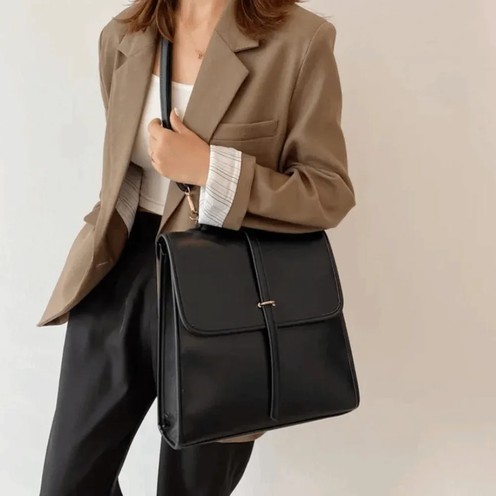 sacs à dos de couleur unie à plusieurs poches, grande capacité, fermeture à glissière, sac à bandoulière en cuir pu, sac à main