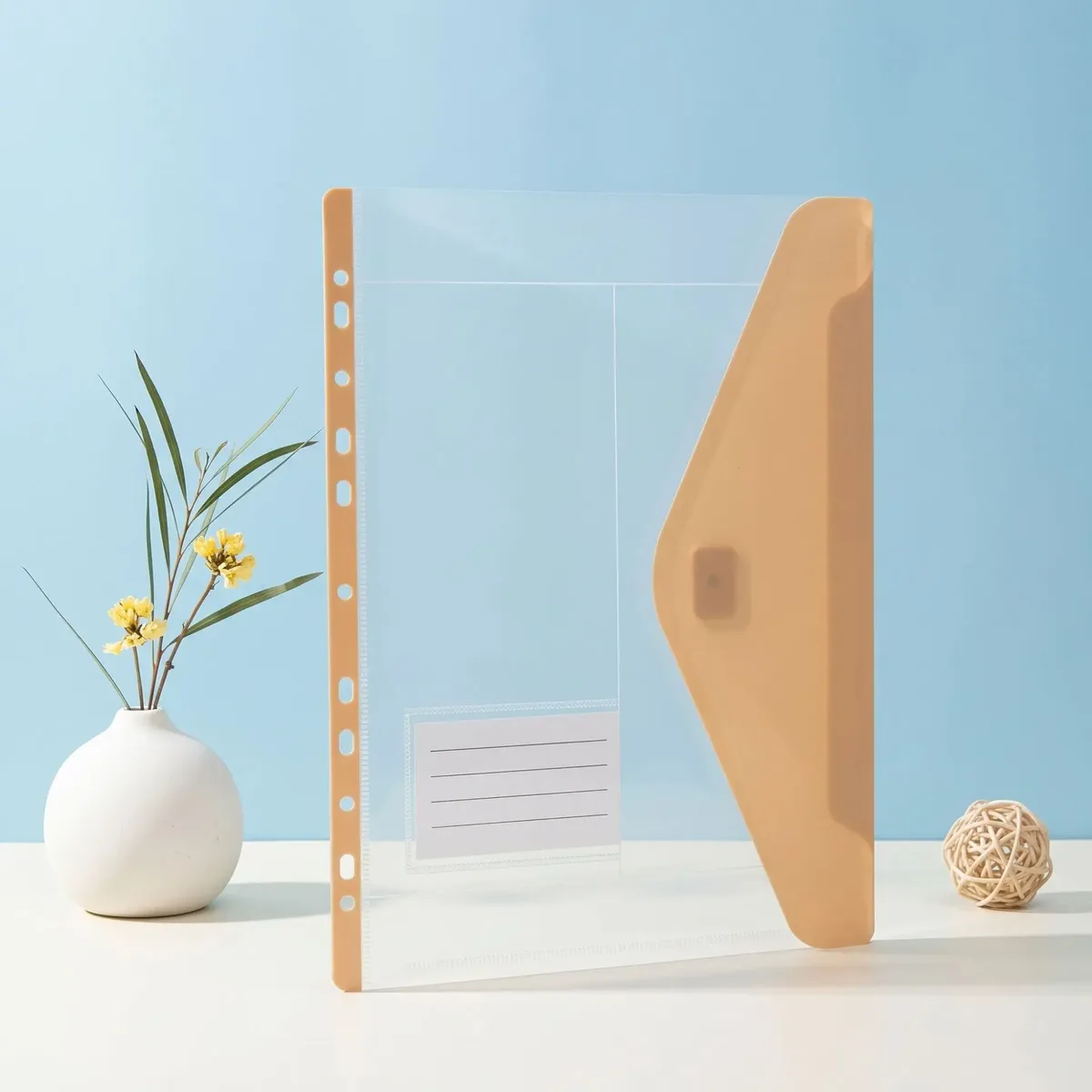 pochette de rangement transparente a4 pour documents, classeur à feuilles mobiles, sac de rangement à 11 trous avec fermeture auto-agrippante, design épuré