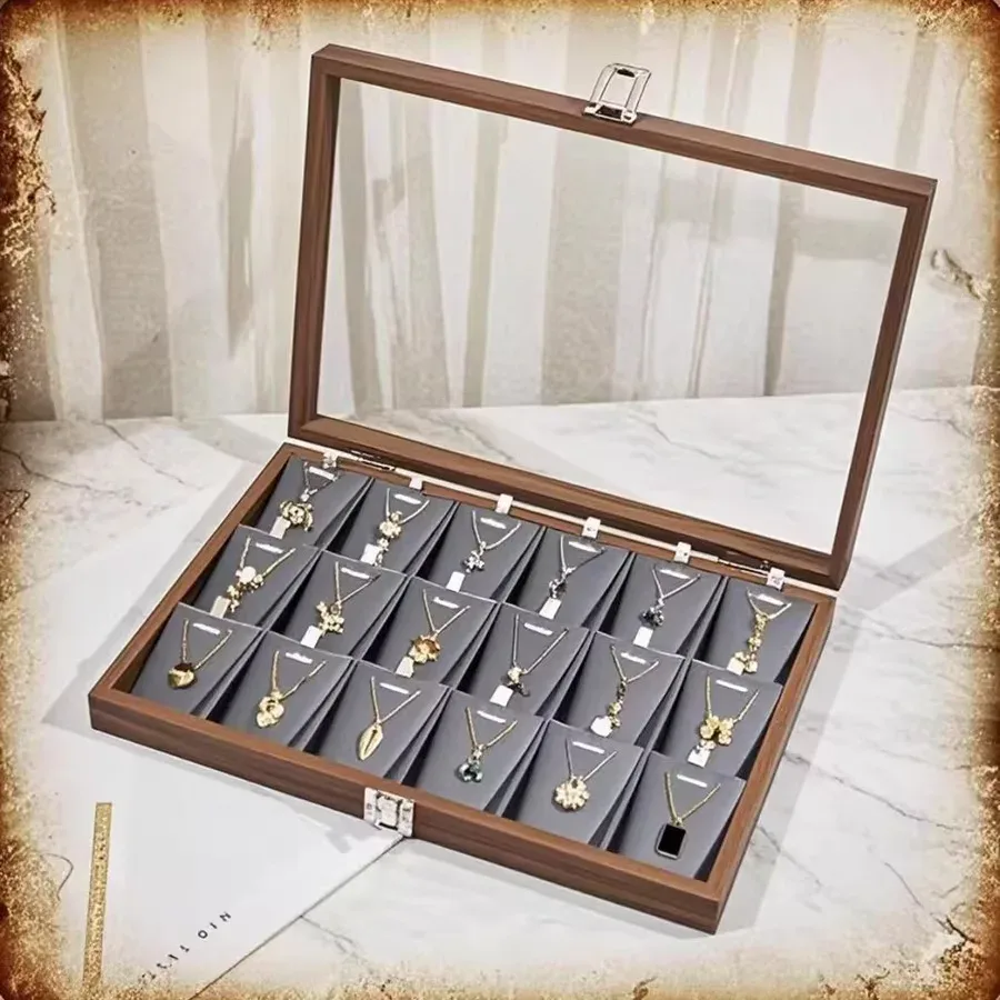 boîte à bijoux de grande capacité, présentoir à motif en bois, étui de rangement pour accessoires précieux, style vintage, matériau rigide