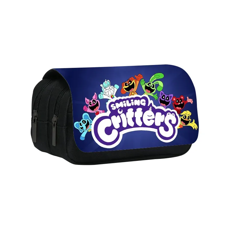 trousse à crayons double couche, créatures souriantes, 22cm/8.7 pouces, sac à stylos d'école pour étudiants, grand rangement, boîte à crayons, cadeau scolaire