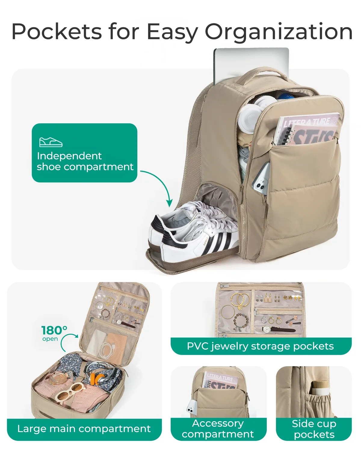 bagsmart sac à dos pour femme approuvé par la compagnie aérienne avec compartiment à chaussures pour ordinateur portable 15,6" sac à dos de voyage résistant à l'eau
