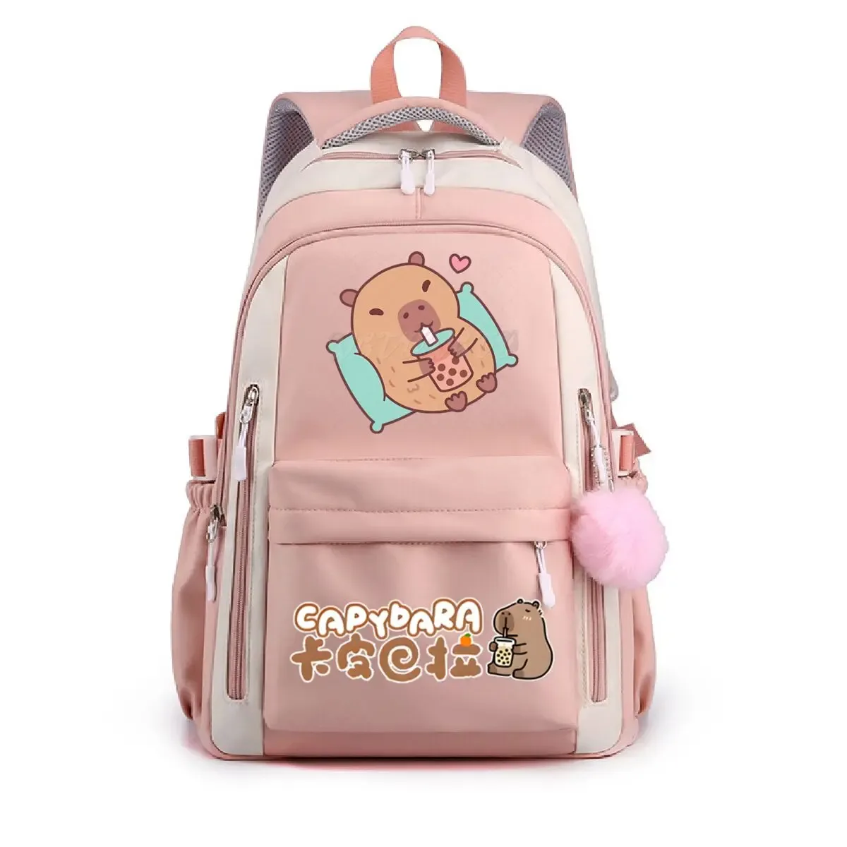 sac à dos d'école pour filles mignon capybara & bubble tea imprimé cartables femmes filles sacs d'école décontractés sac à dos de voyage à la mode