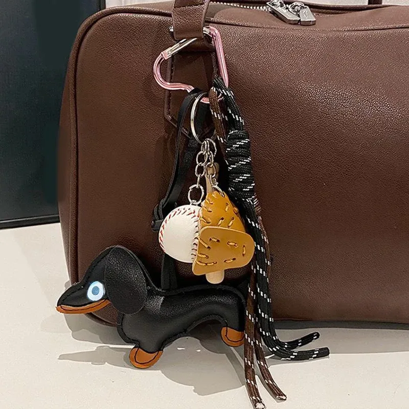 porte-clés chien saucisse mignon, cadeau tendance, corde tissée en cuir, étiquette de bagage anti-perte, breloque de sac de voiture, accessoires de mode pour hommes et femmes, cadeaux