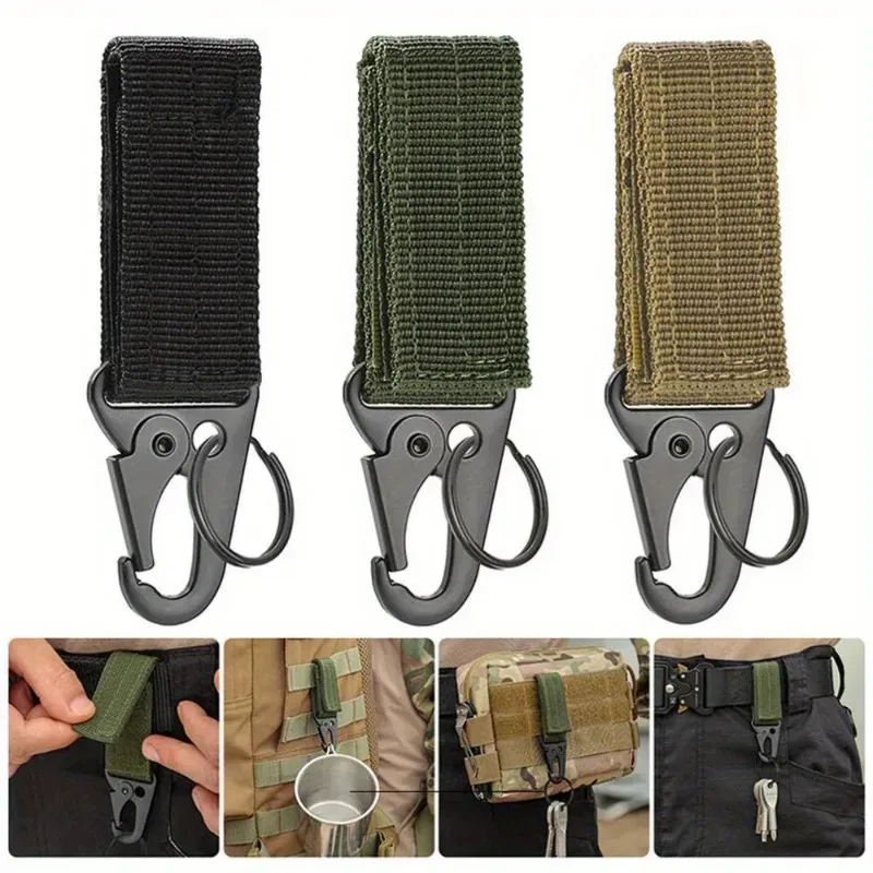 mousqueton tactique d'extérieur, 3 pièces, porte-clés edc, sangle en nylon, porte-clés, sac à dos de camping, crochet de ceinture, boucle suspendue, clip muilter