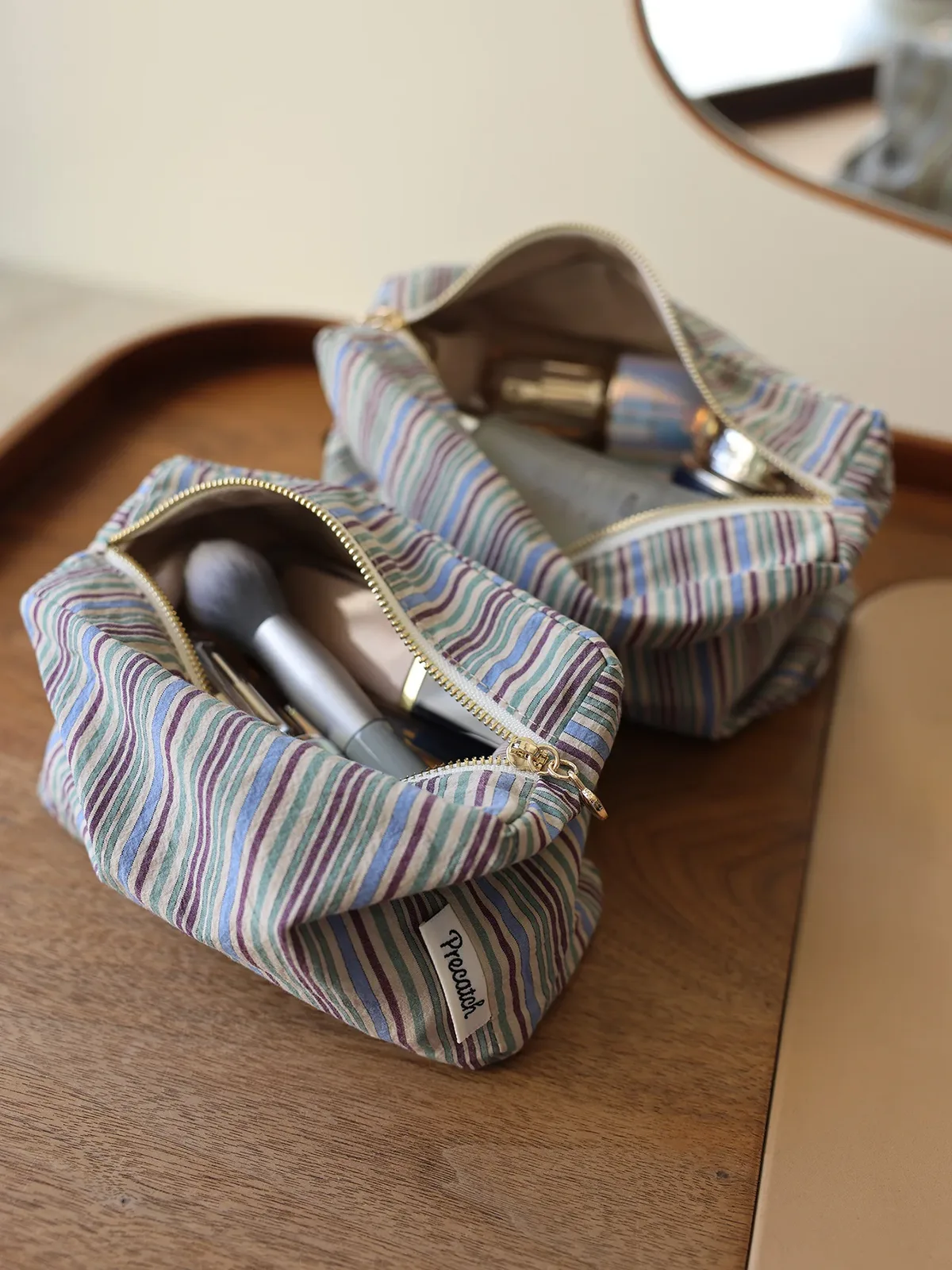 trousse de toilette rayée à blocs de couleur, grande capacité, sac de rangement portable de style japonais, trousse de toilette multifonctionnelle de voyage
