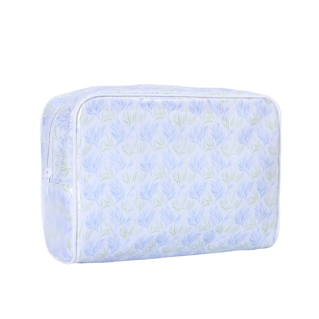 nouvelle trousse de maquillage rayée rose à fermeture éclair pour femme, grande pochette de toilette à motifs pour plage et voyage, sac de rangement transparent