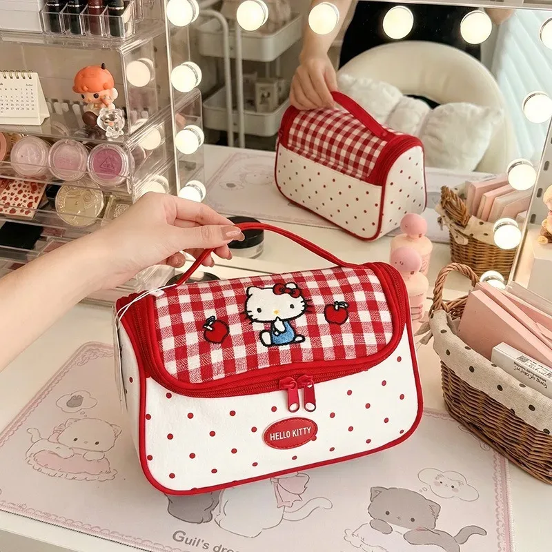 véritable trousse de maquillage coréenne hellokitty, sac de rangement mignon à motif de dessin animé