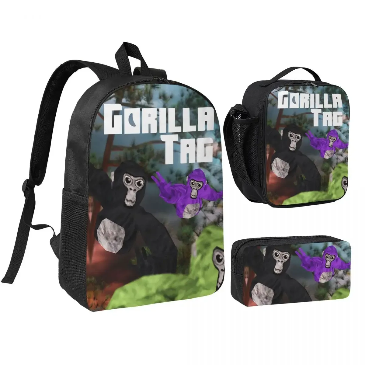 3pecs/ensemble gorilla tag vr gamer singe mosaïque sac à dos pour garçons filles retour à l'école jeux chauds sac à dos sac à déjeuner trousse à crayons