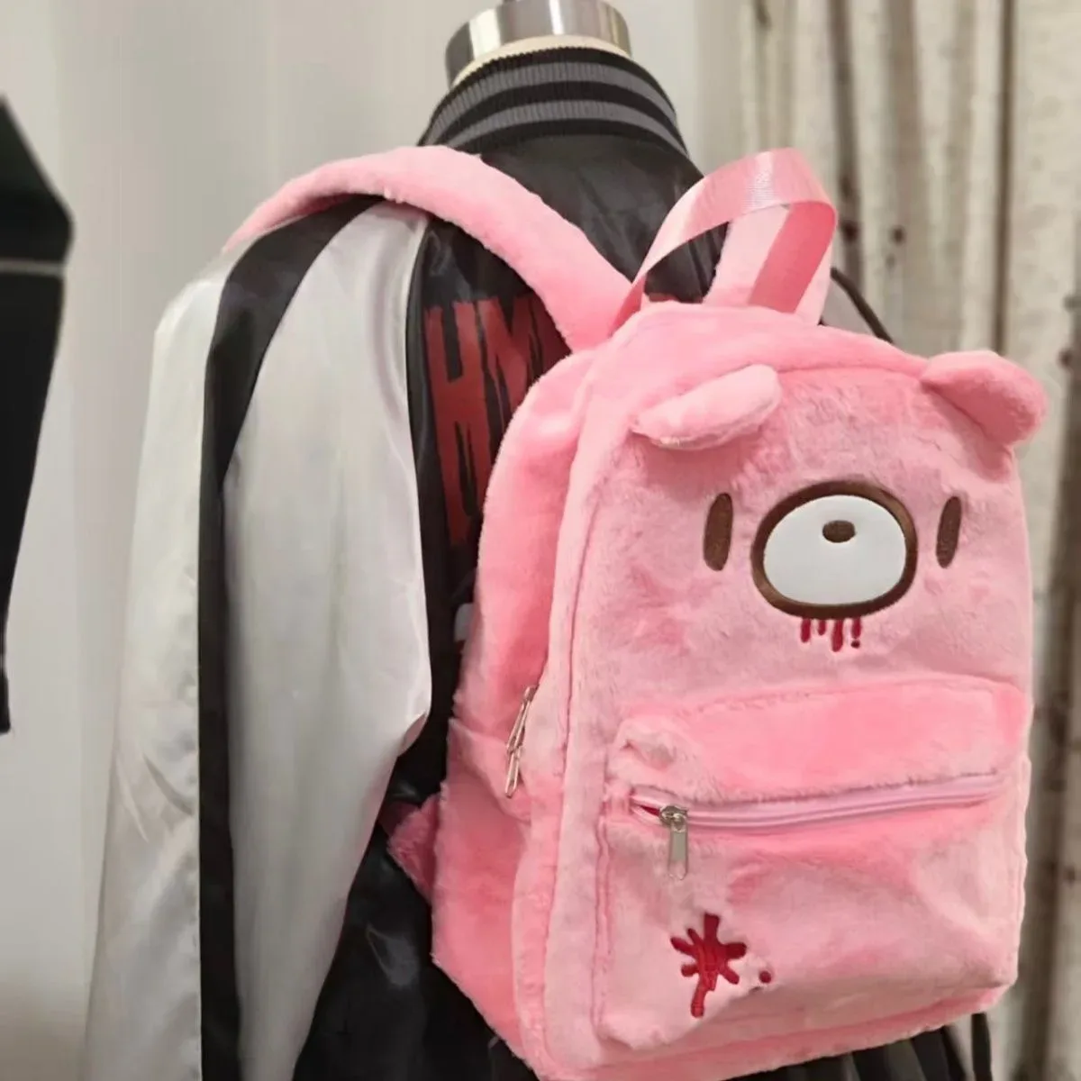 sac à dos en peluche rose y2k, style kawaii, sac à poupée mignon et effrayant, sac à dos gothique punk en forme d'animal en peluche, pour femmes et filles, streetwear harajuku, cadeau