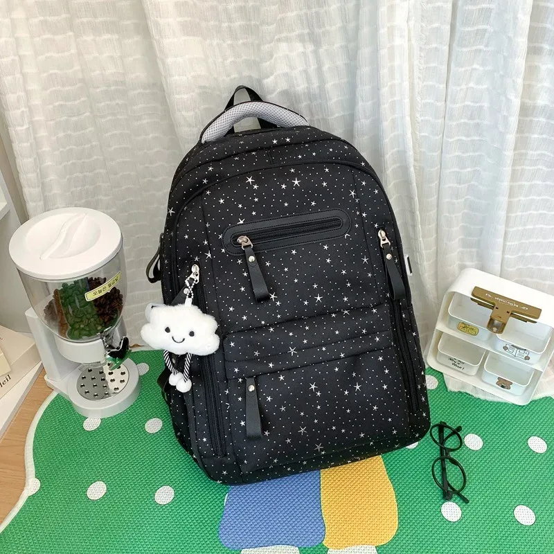 sac à dos de grande capacité de couleur unie, multifonctionnel, léger, respirant, sac d'école pour étudiants, sac à dos de voyage à la mode avec imprimé étoile