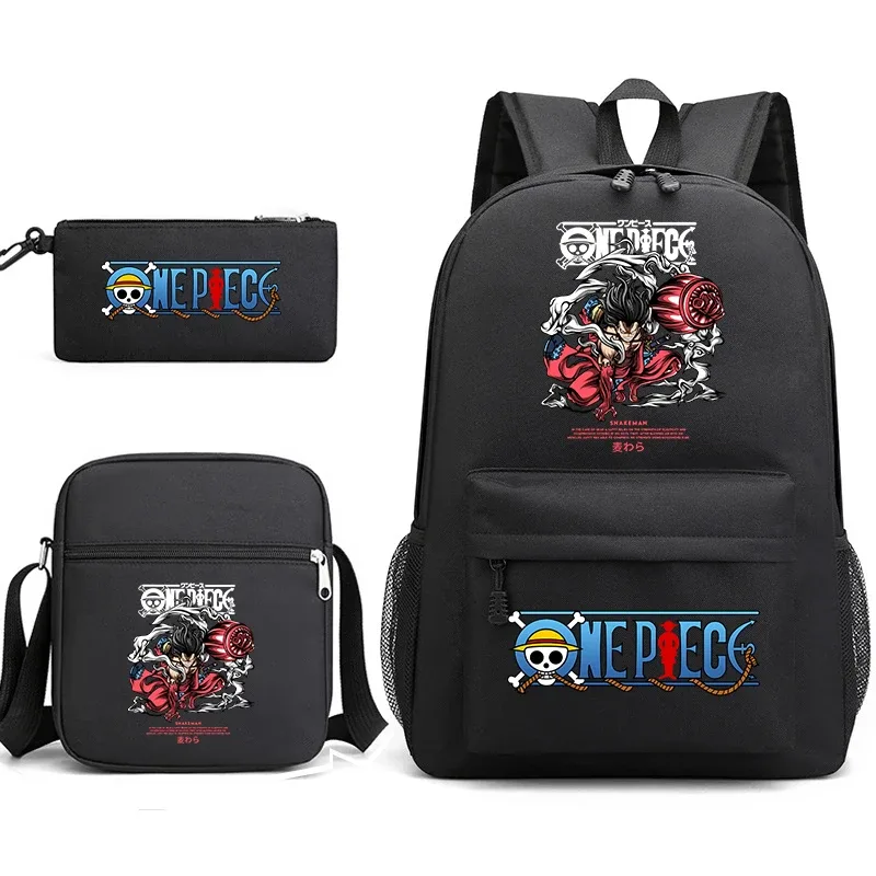 ensemble de sacs à dos d'école 3 en 1 one piece luffy anime pour garçons et filles avec trousse à crayons et sac à bandoulière
