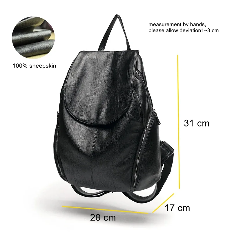 sacs à dos noirs pour femmes en cuir véritable haute capacité sac à dos étanche à la mode femmes sacs d'école fille voyage sacs d'école