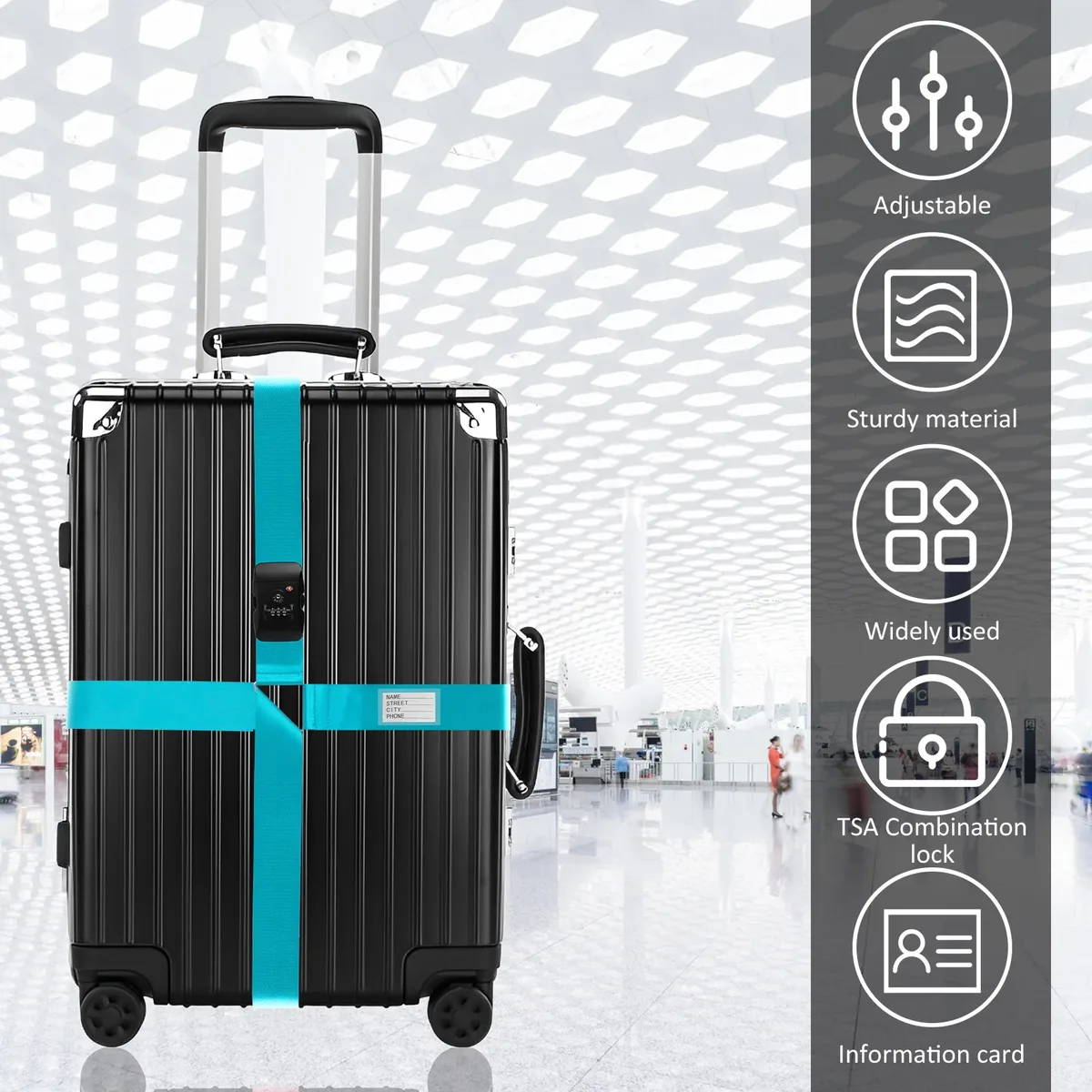 sangle de bagage antivol réglable, sangle croisée de valise, peintures tsa, serrure, faisceau de bagages, ceinture, 20-32 po, 2 pièces, 1 pièce