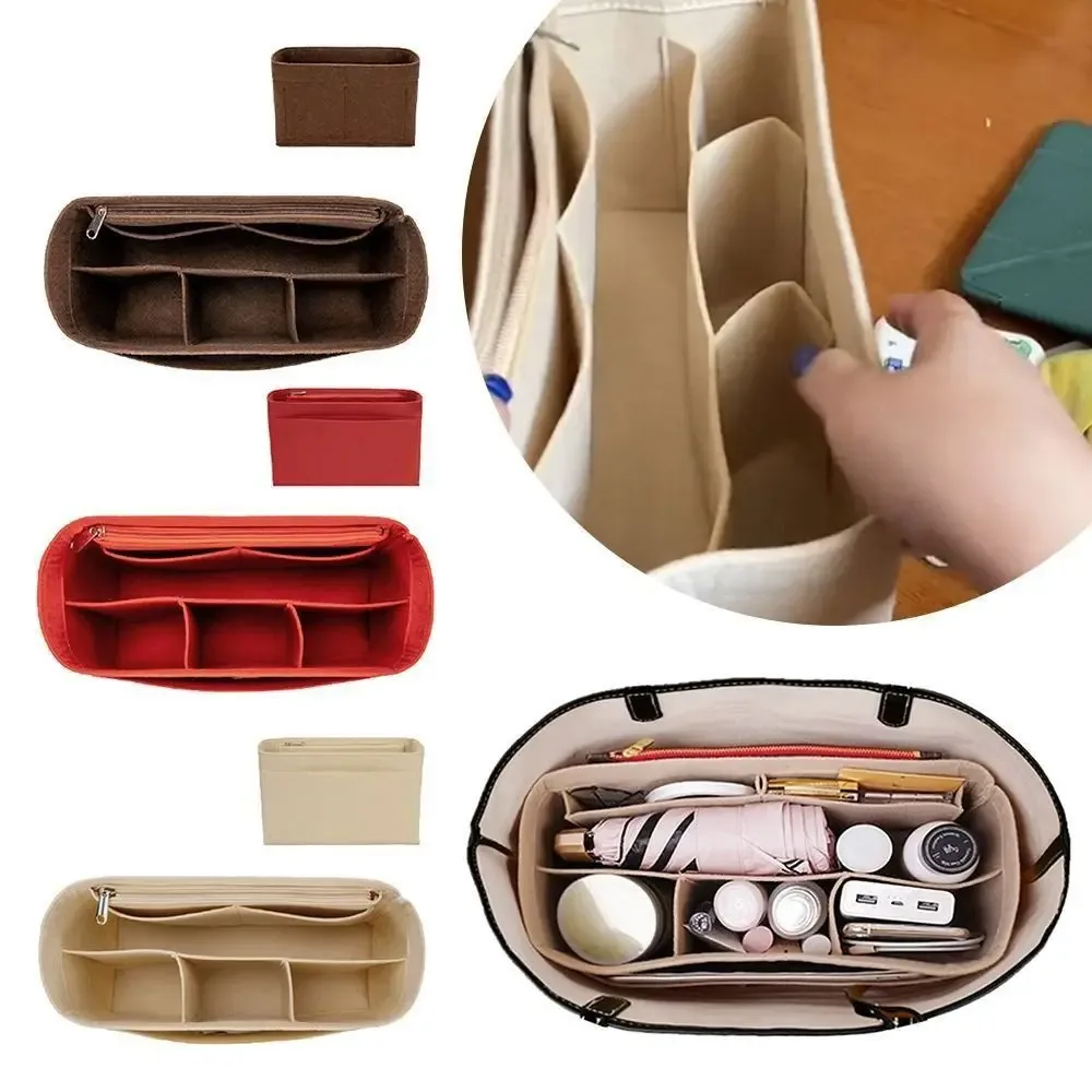 sac d'insertion en feutre multi-poches avec fermeture éclair, organisateur de sac à main grande capacité, sac intérieur pour lv speedy25/30/35/gentlewoman