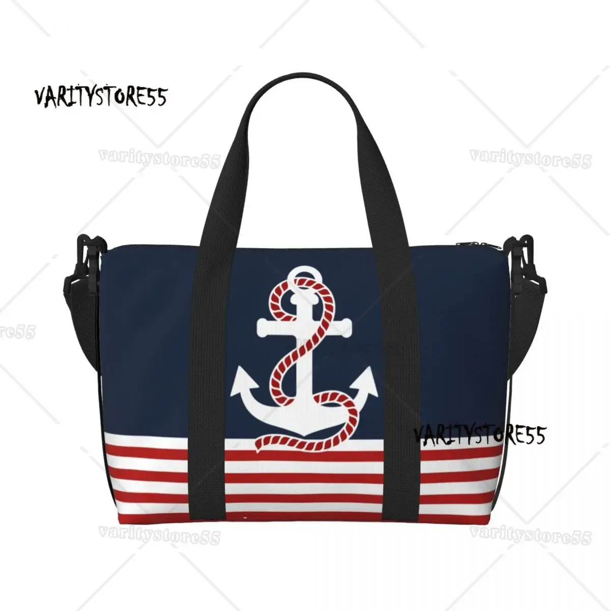 sac fourre-tout de plage personnalisé à rayures bleu marine et ancre blanche pour femmes, fourre-tout extra large pour salle de sport, sacs de shopping de voyage de navigation