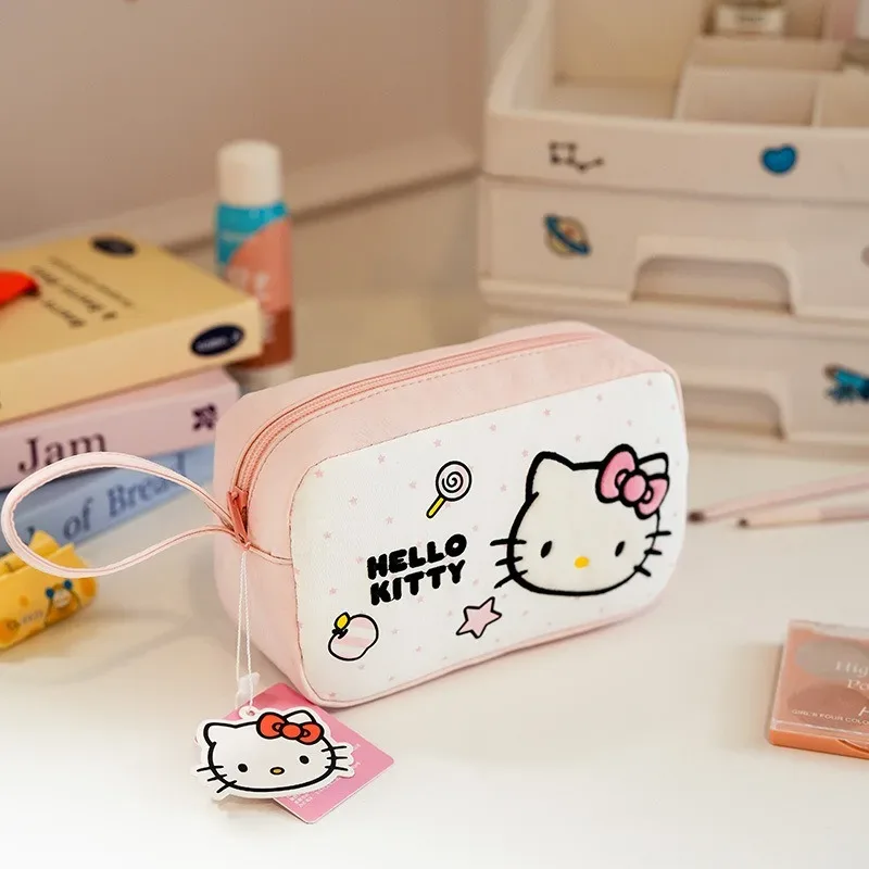 véritable trousse de maquillage hello kitty, grande capacité, sac de rangement à main mignon et adorable.
