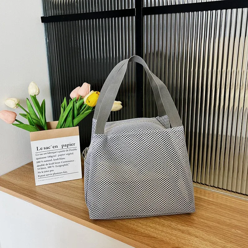 sac de toilette de voyage, sac à maquillage, sac en maille de grande capacité avec poignée, sac de plage portable, pochette à fermeture éclair pour cosmétiques