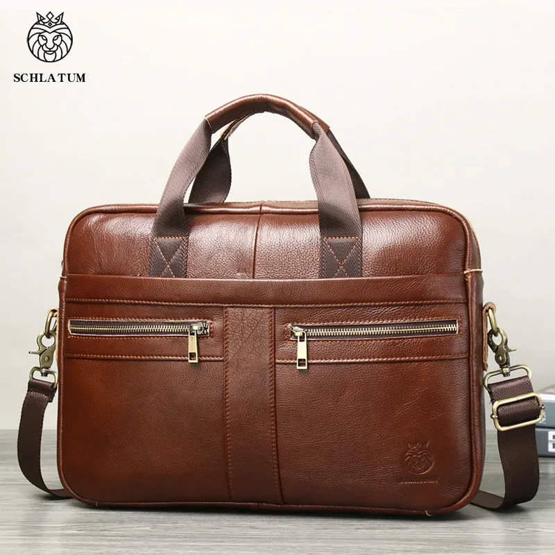 schlatum-étuis à bombes en cuir véritable pour hommes, sac d'ordinateur d'affaires de bureau, sacs à main vint