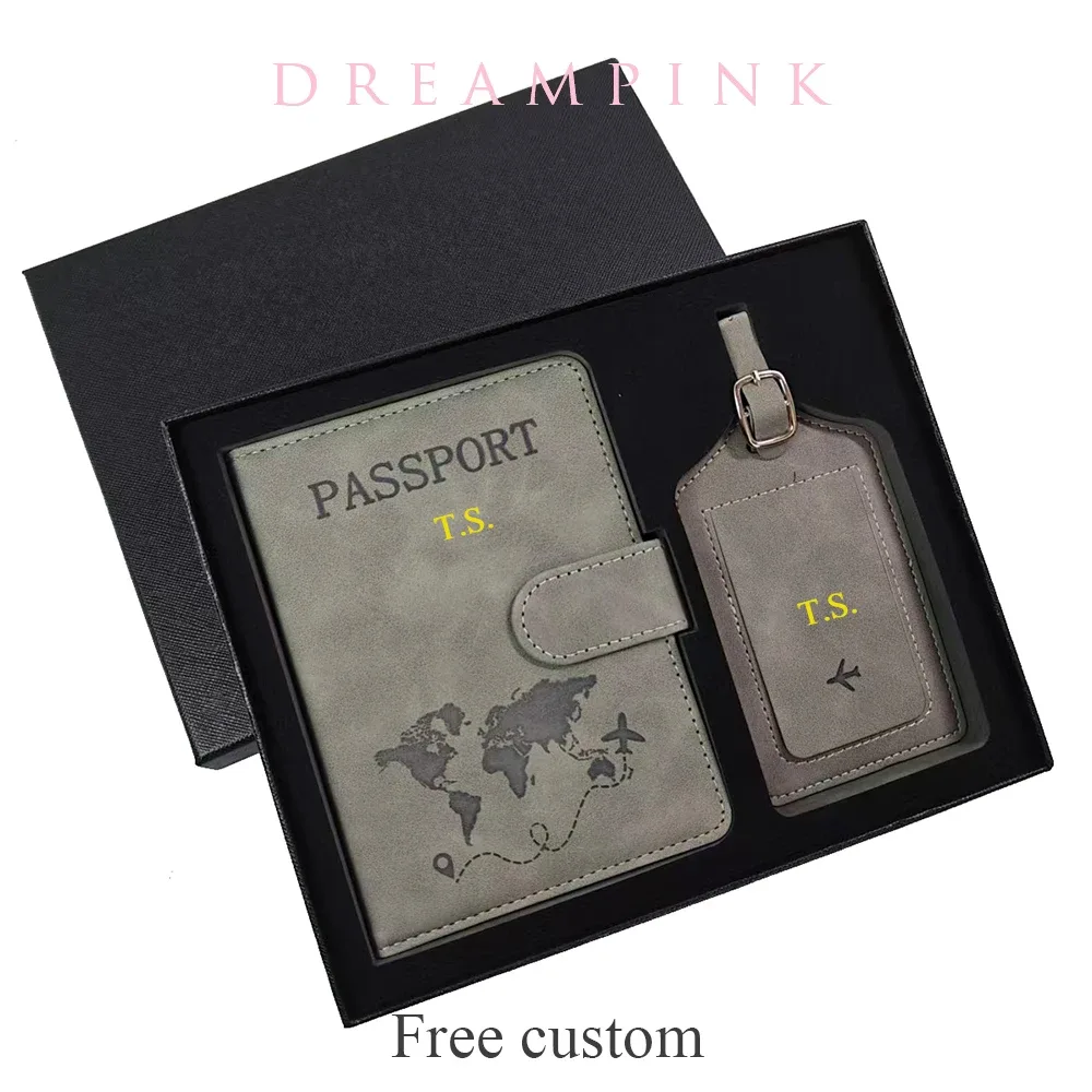 Porte-passeport personnalisé, étiquette de bagage, boîte cadeau, accessoires de voyage tendance DIY, vente en gros, gravure de logo, portefeuille de voyage