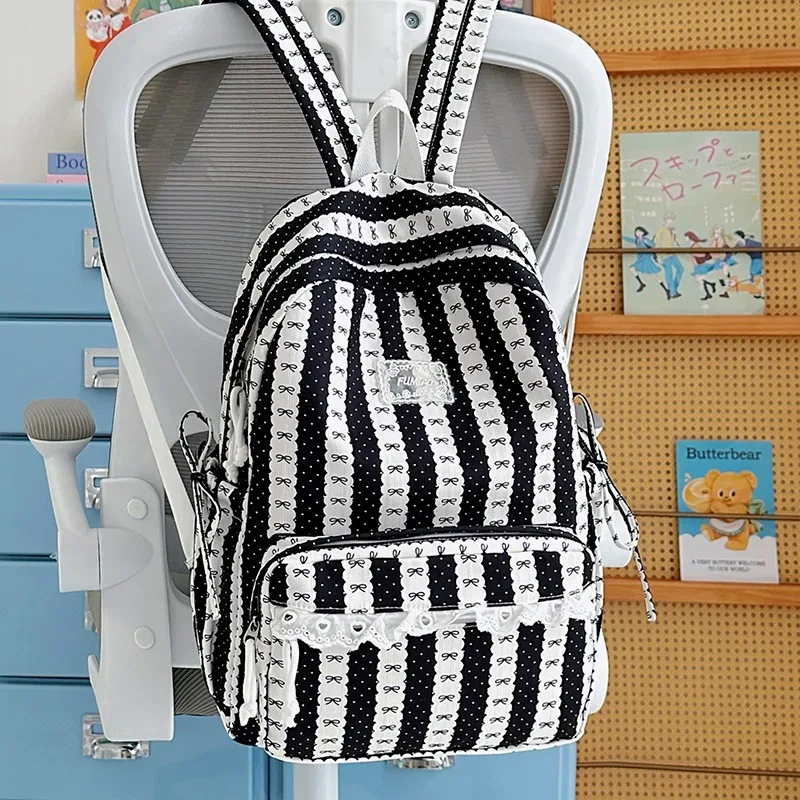 sac à dos à pois et rayures pour étudiants, mochila commuter, mochilas mujer, sacs à dos grande capacité, sac à dos en dentelle pour adolescentes, bolsas feminina