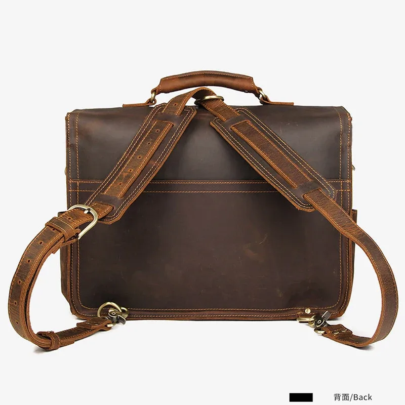sac à main vintage en cuir véritable crazy horse pour homme, grand sac d'affaires, sac de bureau, sacoche pour ordinateur portable 15,6 pouces, sacoche d'épaule pour homme.
