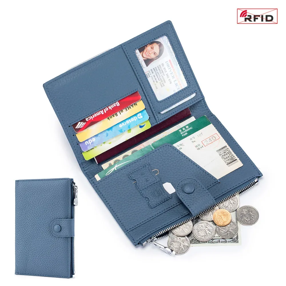 sac à passeport rfid ultra-fin en cuir véritable pour femme, portefeuille multifonctionnel, porte-billets, porte-documents, nouveau